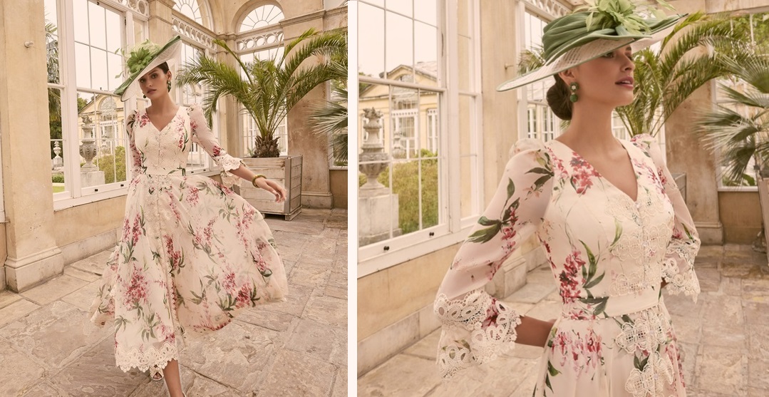 Mother of the bride outfits woman in a dress smiling and wearing a fascinator