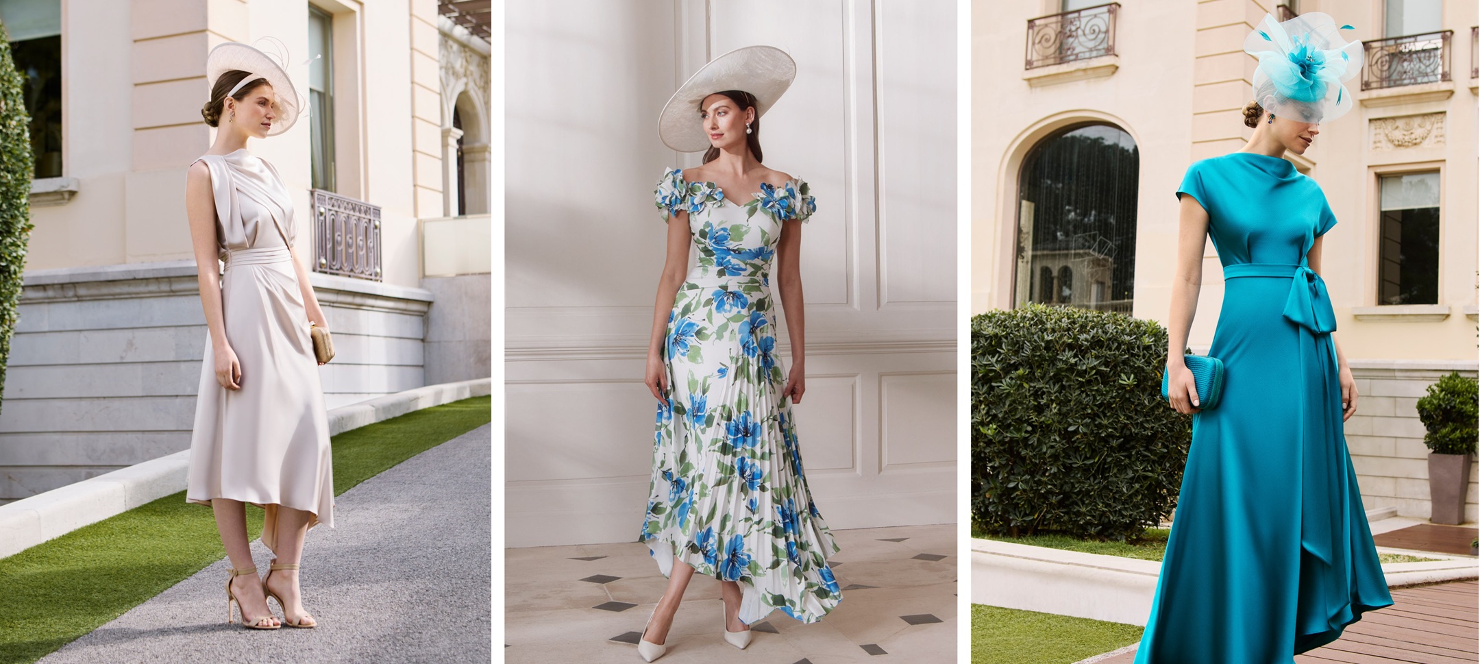 Mother of the bride outfits woman in a dress smiling and wearing a fascinator